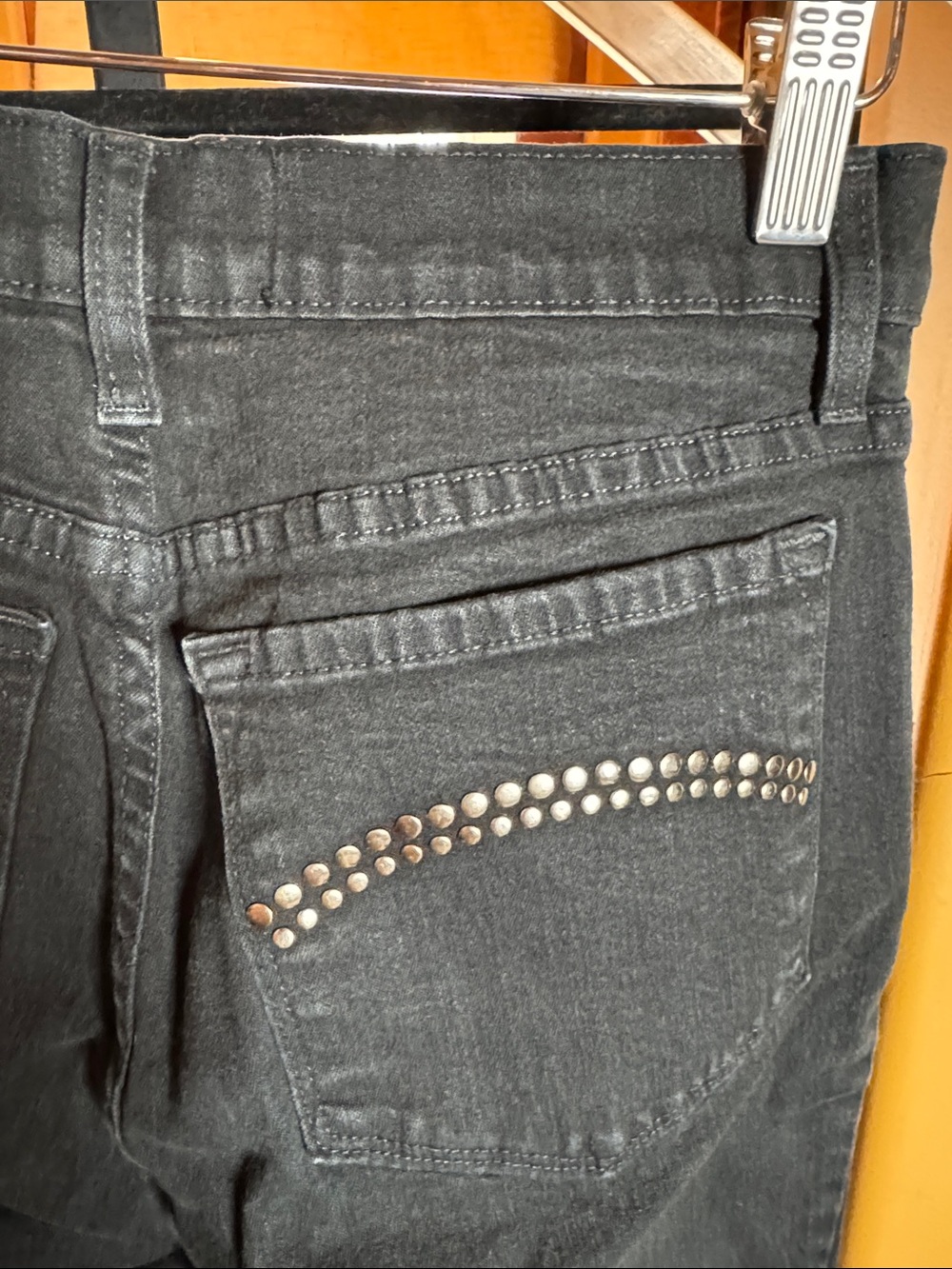 NYDJ Brooke Loose Straight Rhinestone Stud Black Jeans Size 4 Made in USA - Picture 6 of 9